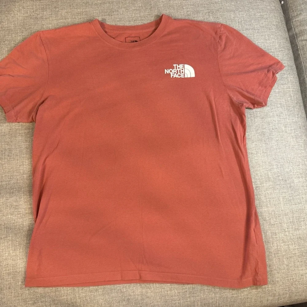 The North Face T Shirt Mens L Orange Logo Back Graphic Outdoor Hiking